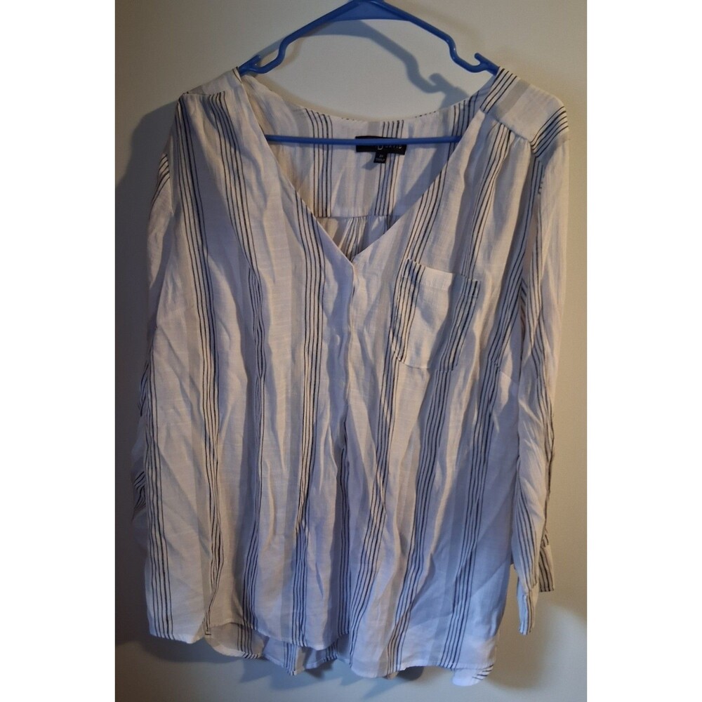 Fred David White Striped 3/4 Sleeve V-neck Blouse Sz 2X